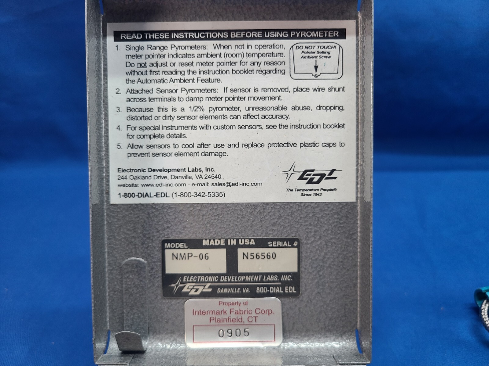 EDL Pocket Probe Analog Pyrometer Radiation Thermometer
