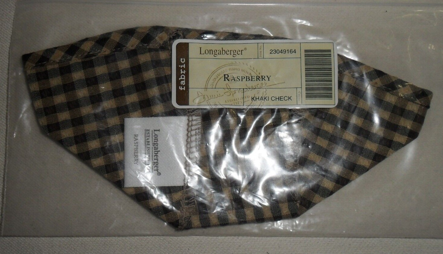 Longaberger Raspberry Basket Fabric Liner in Khaki Check #23049164 NEW