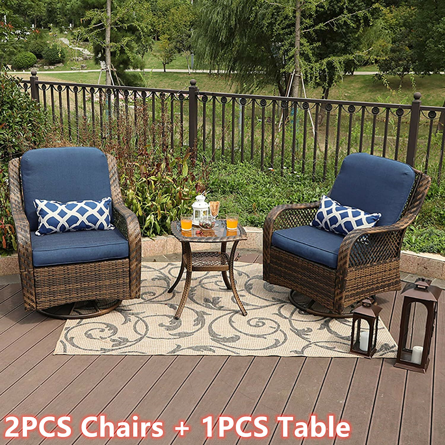 Patio Porch Furniture Sets 3 Pieces PE Rattan Wicker Chairs with Table Outdoor