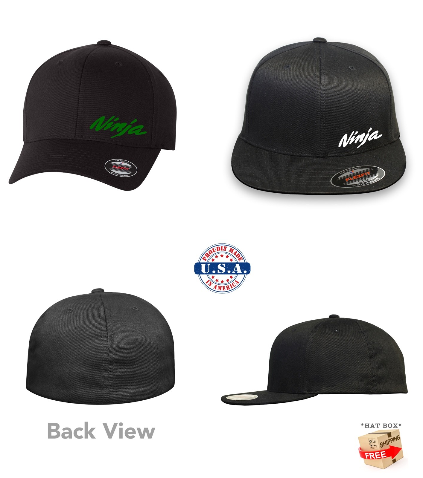 KAWASAKI NINJA MOTORCYCLE CURVED or FLAT BILL FLEXFIT HAT *FREE SHIPPING in BOX*