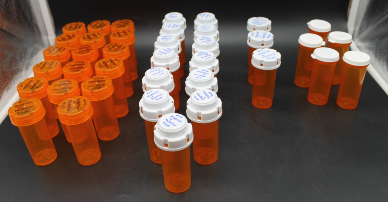 Lot of 38 Empty Prescription Pill Bottles Orange w/ Childproof Caps Pharmacy