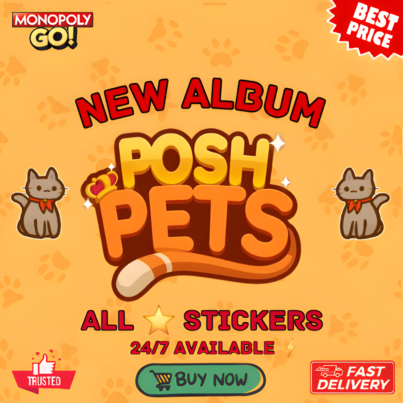 🌈Monopoly Golden Blitz Stickers Go 4⭐ & 5⭐️ Sticker - Pompompurin / Skateboard