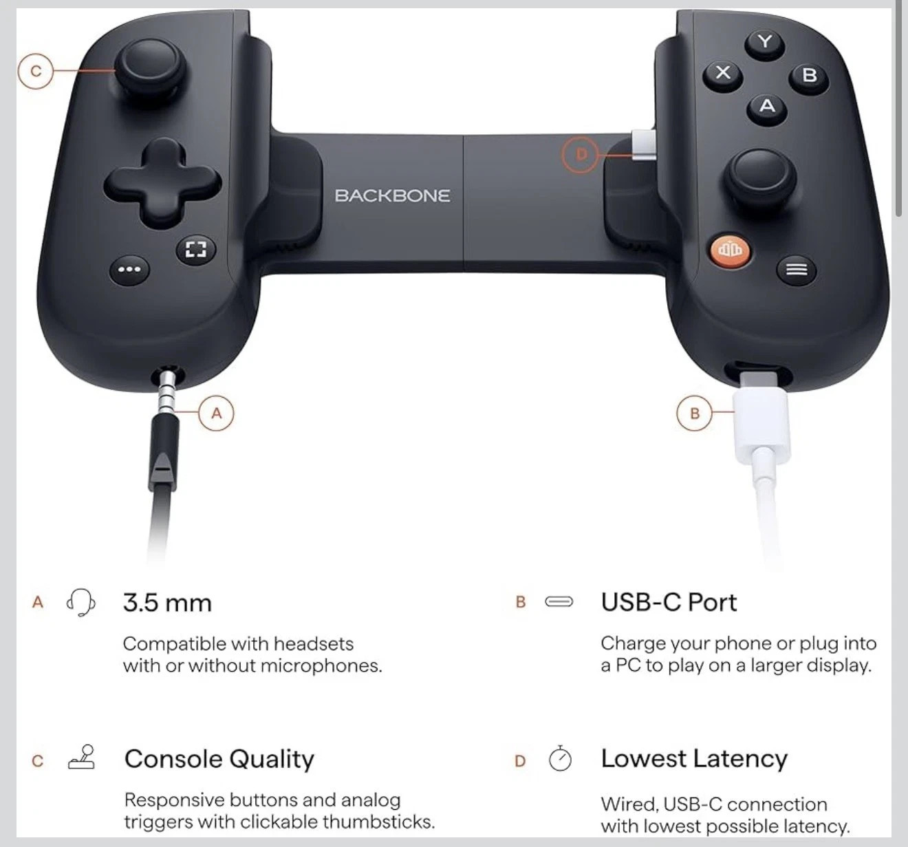 Backbone USB-C Mobile Gaming Controller (BB-51-P-BRW) - Black