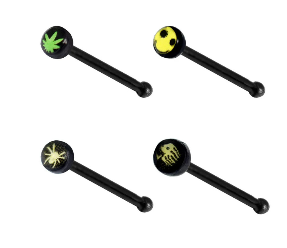 20G BLACK FLEXIBLE LOGO NOSE STUD RING 🪴⭐❤️😊STAR HEART POT CROSS Smiley FACE