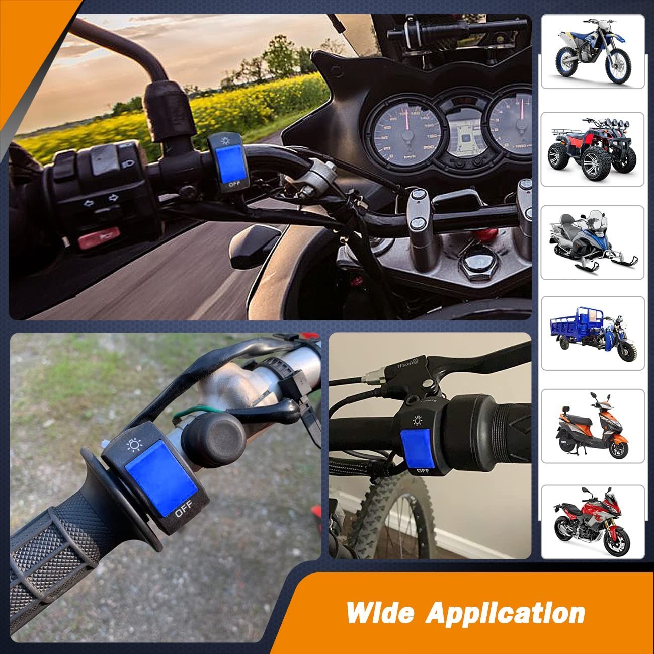 1 Piece Motorcycle Headlight Switch Handlebar Toggle Switch with On Off Push ...