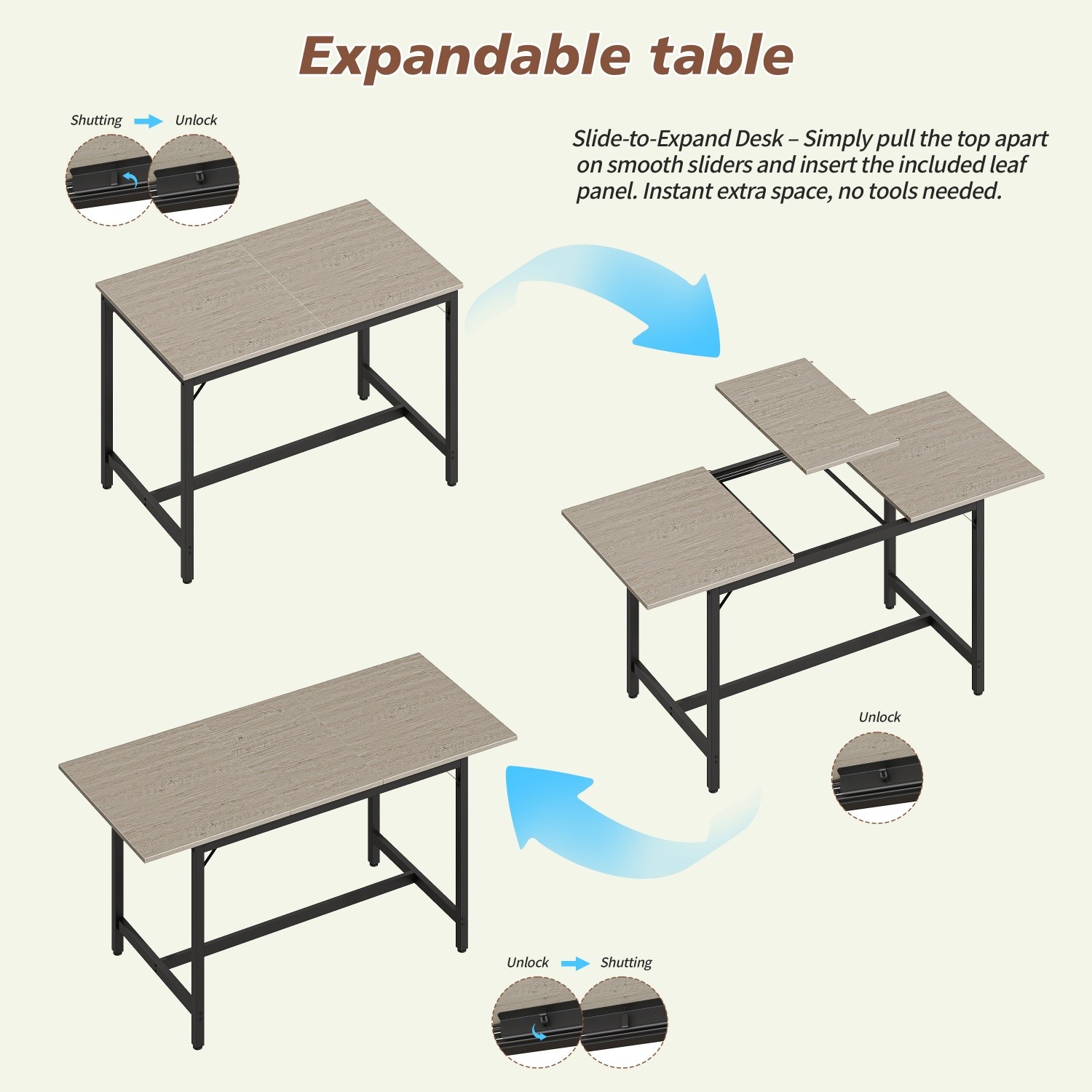 5 Piece Extendable Dining Table Set Wood Tabletop Steel Frame 2 Benches 2 Stools