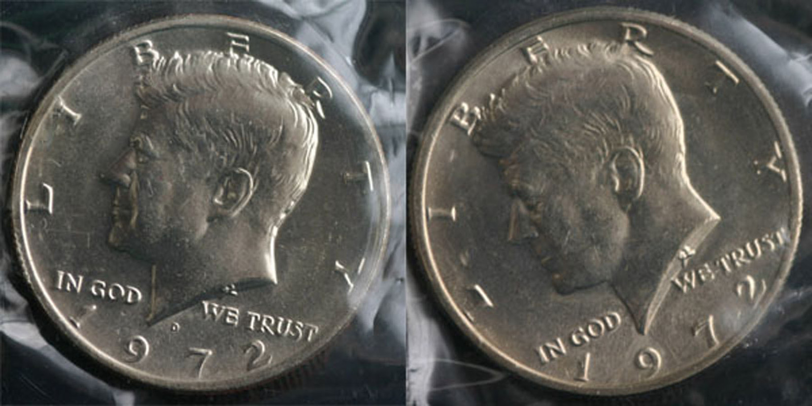 1972 P and D Kennedy Half Dollars from US Mint Set 2 BU JFK Coins 50c Cello