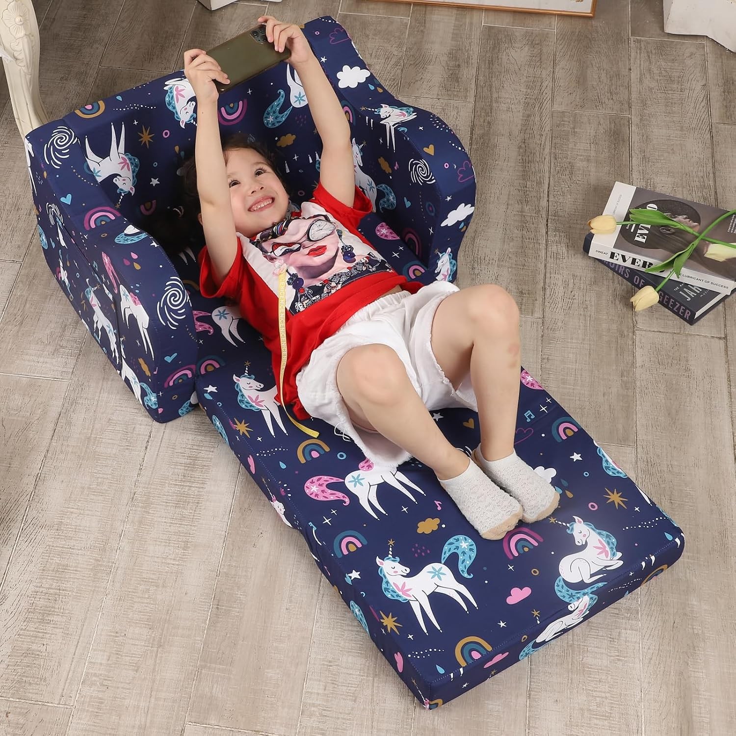 Sofa Infantil Unicornio Arcoíris Cama Para Ninas Convertible 2 En 1 Para Ninos