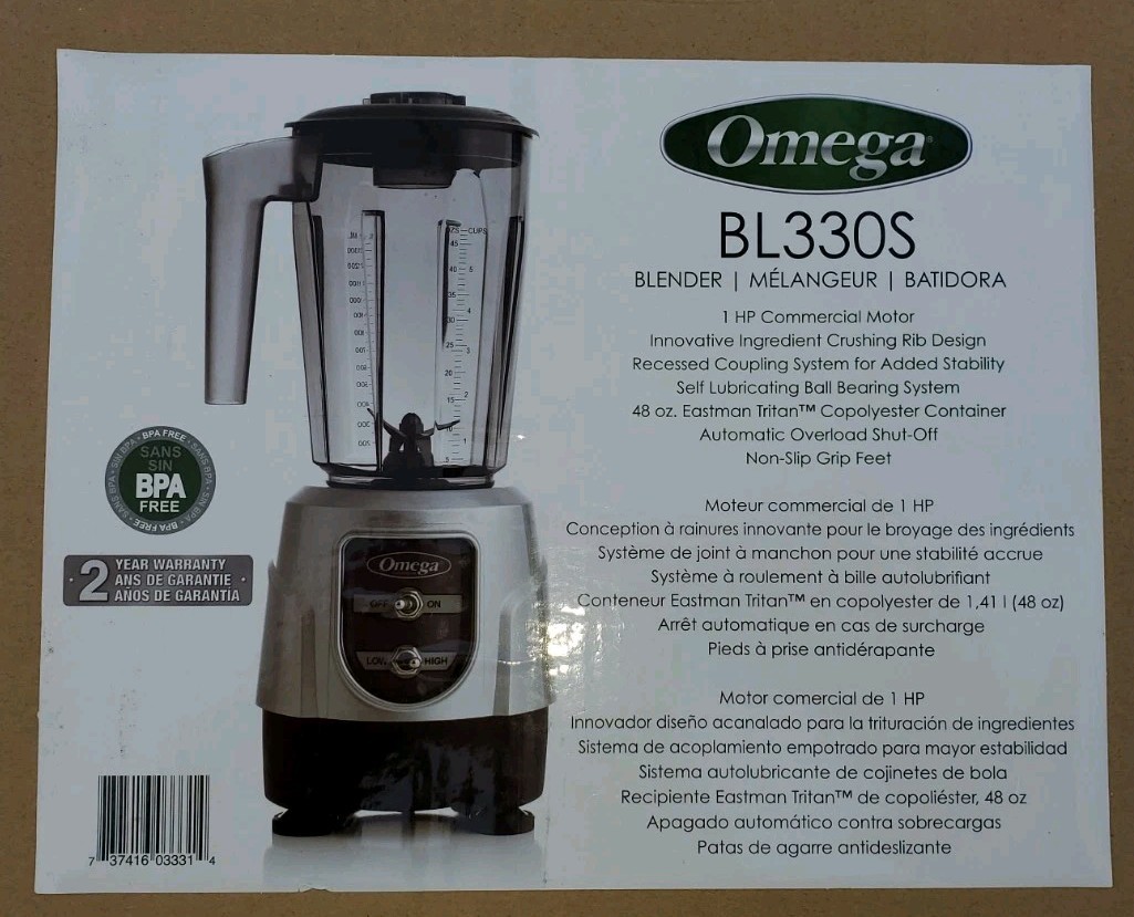 Omega High or Low Speed Blender, 1.4 Liter Capacity, in Silver NEW FREE SHIPPING