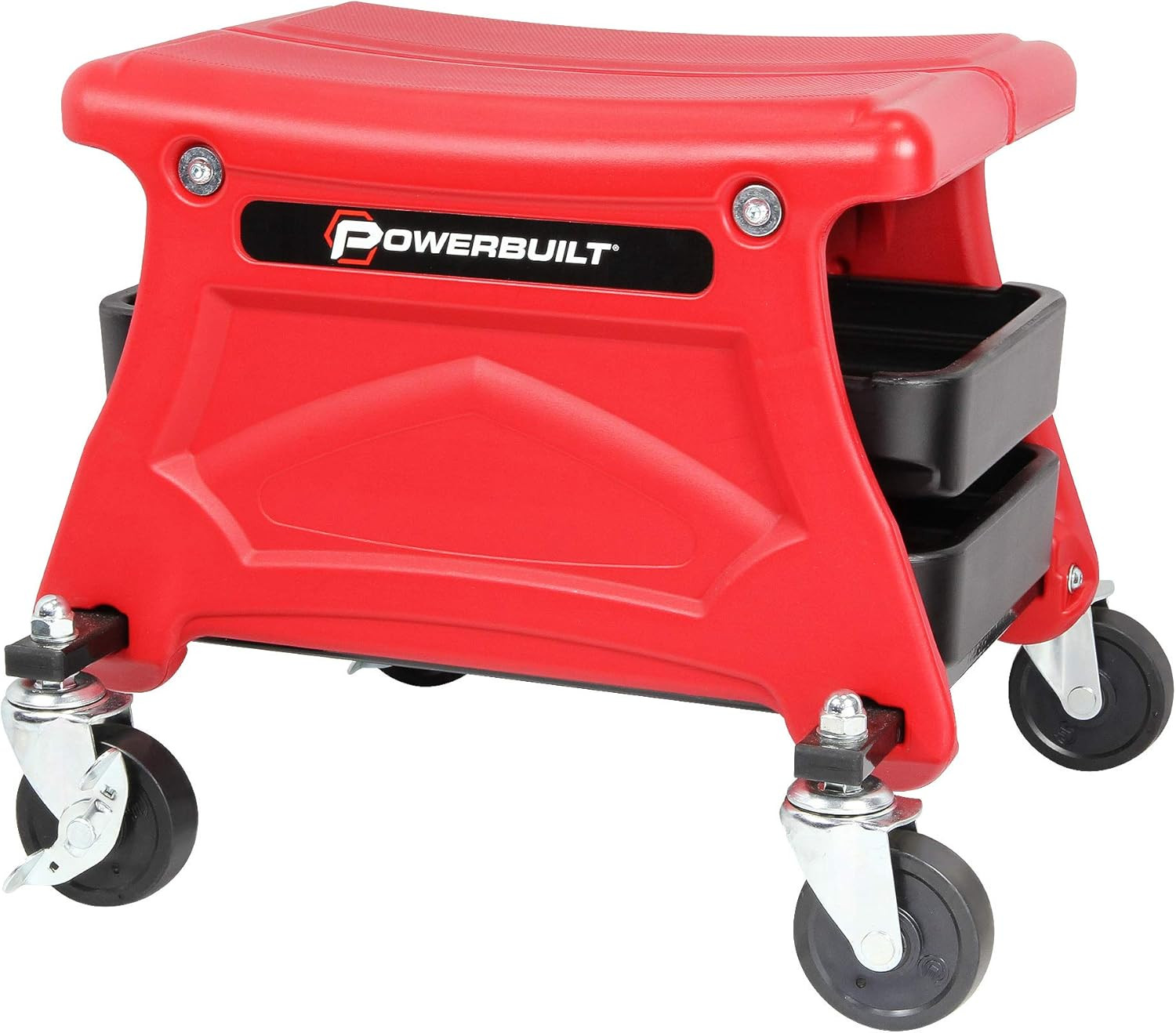 Rolling Garage Seat with Tool Trays & Smooth Wheels, 300 lb Capacity