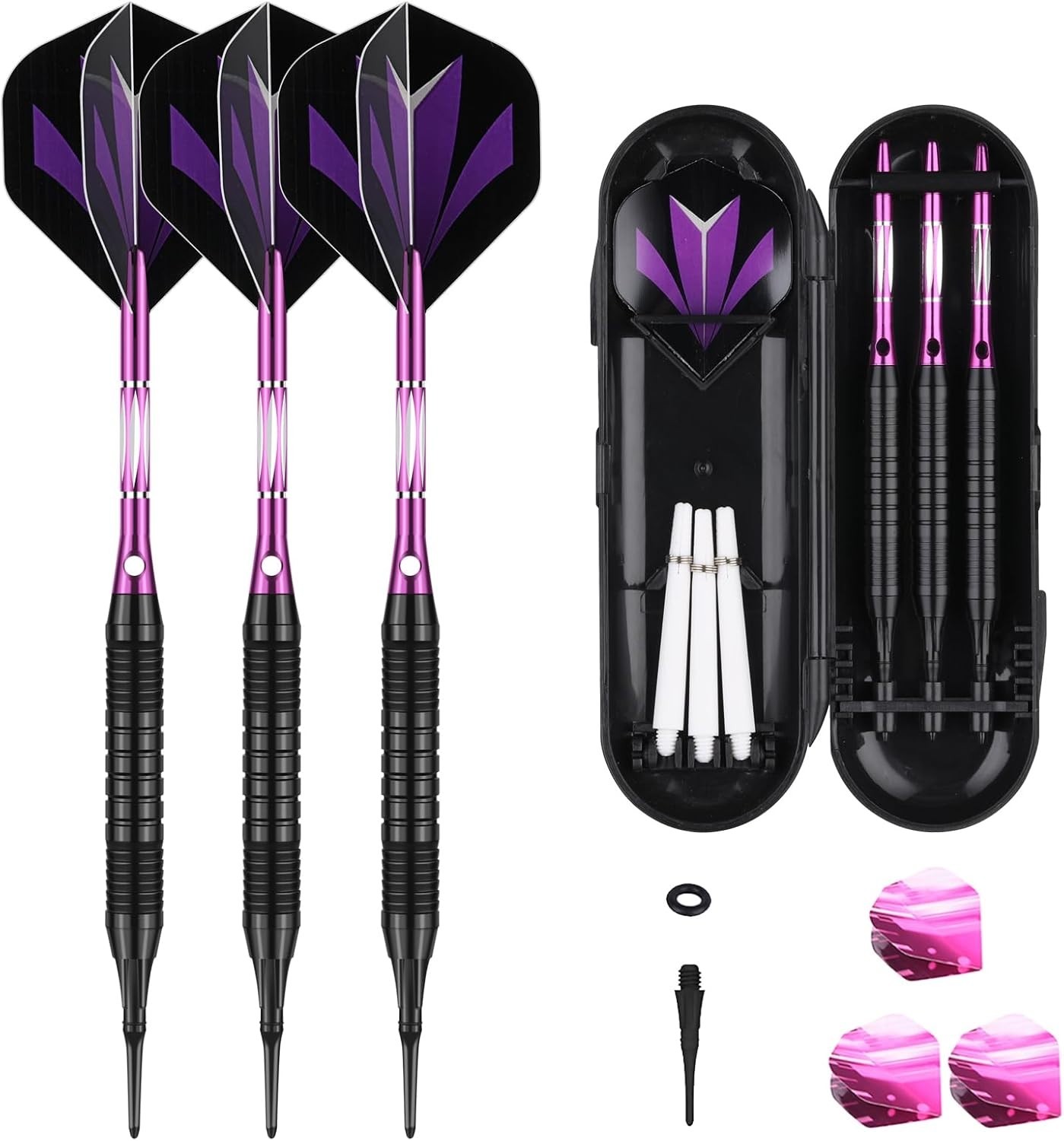 Darts Plastic Tip Set - 18g 21g Colorful Rainbow Soft Tip Darts Purple-DART-D