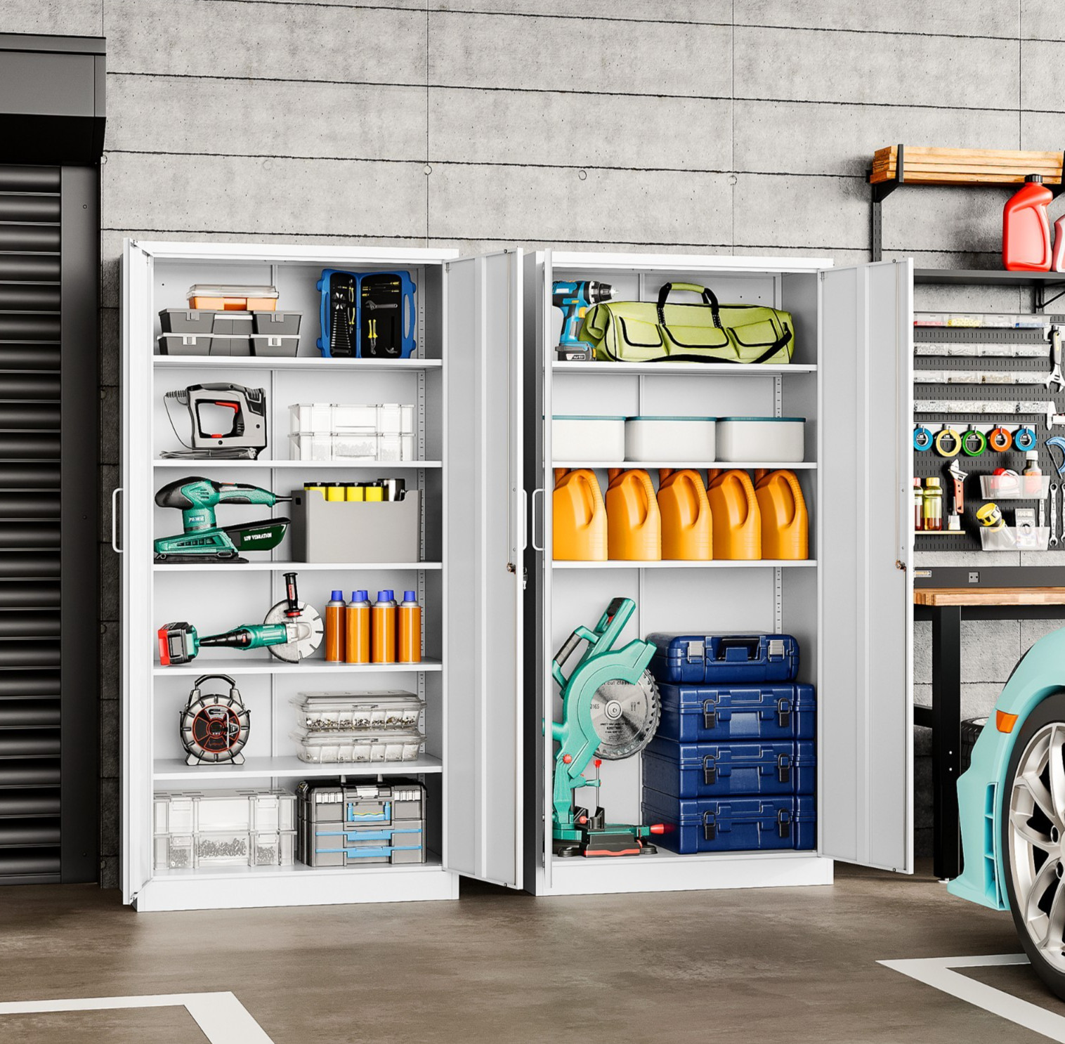Metal Cabinet 72"with 2 Doors and 5 Shelves,Garage Storage Cabinet with Lockable