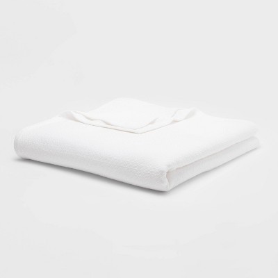 King 100% Cotton Bed Blanket White - Threshold: Lightweight Woven,