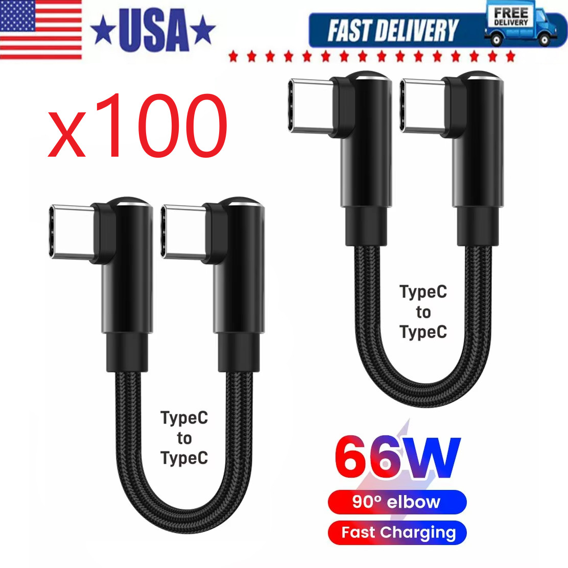 90 Degree Angle USB-C to USB-C Charger Cable Fast Charging Type Sync Cord LOT