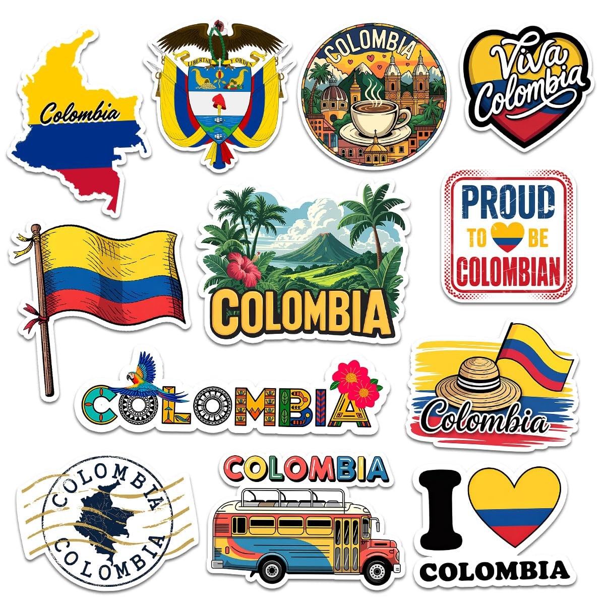 12 Pcs Colombia Stickers Colorful Travel Culture Designs Colombian Pride Artwork