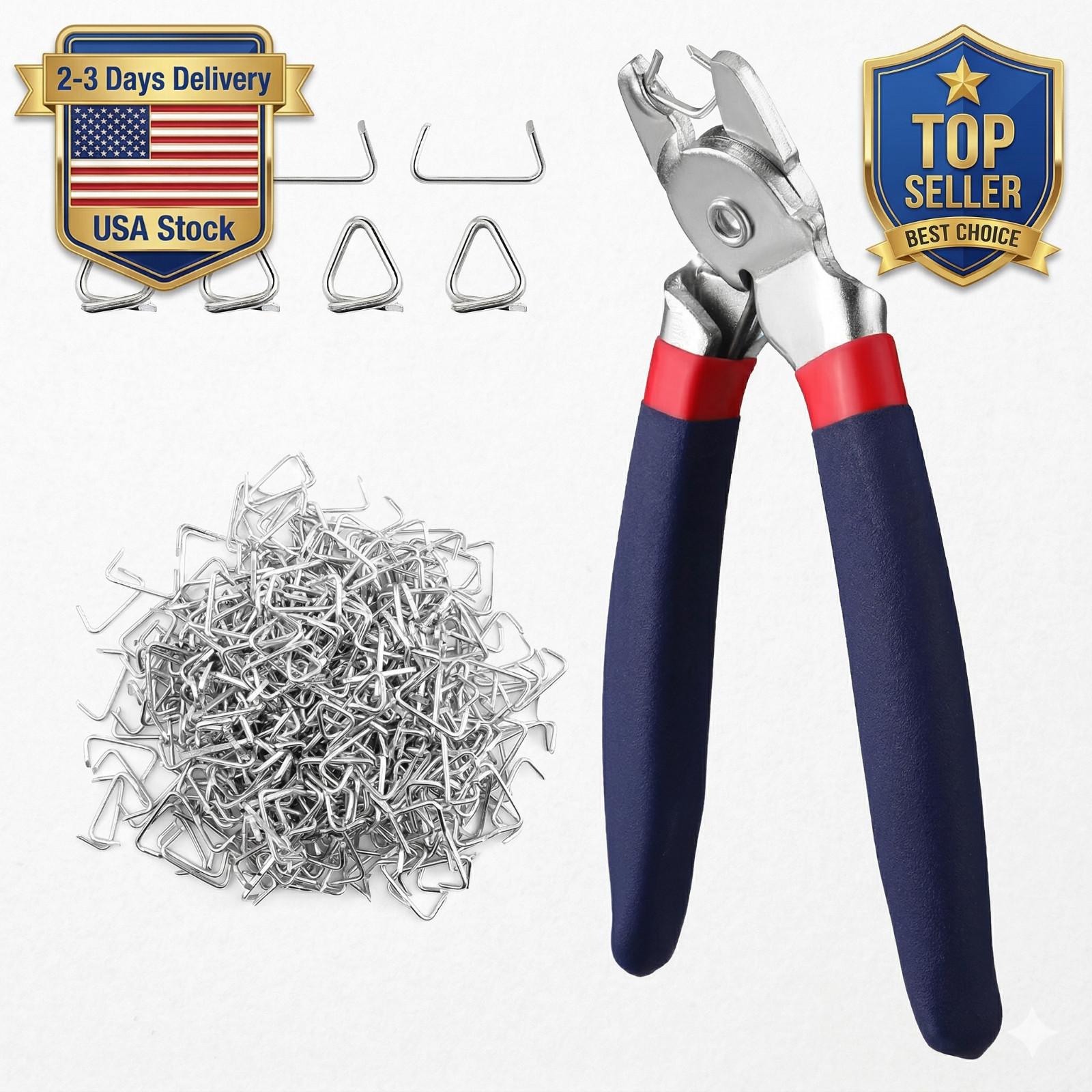 WORKPRO Bent Hog Ring Pliers with 500 Pcs 3/4" Hog Rings Auto Upholstery NEW
