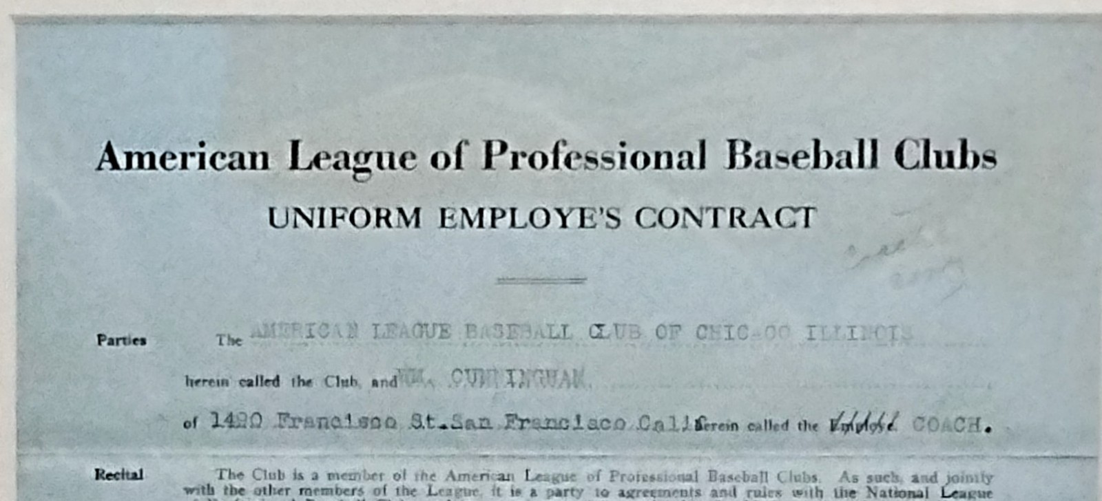 1932 Chicago White Sox Comiskey Signed Letter Contract Cunningham Type A Photos