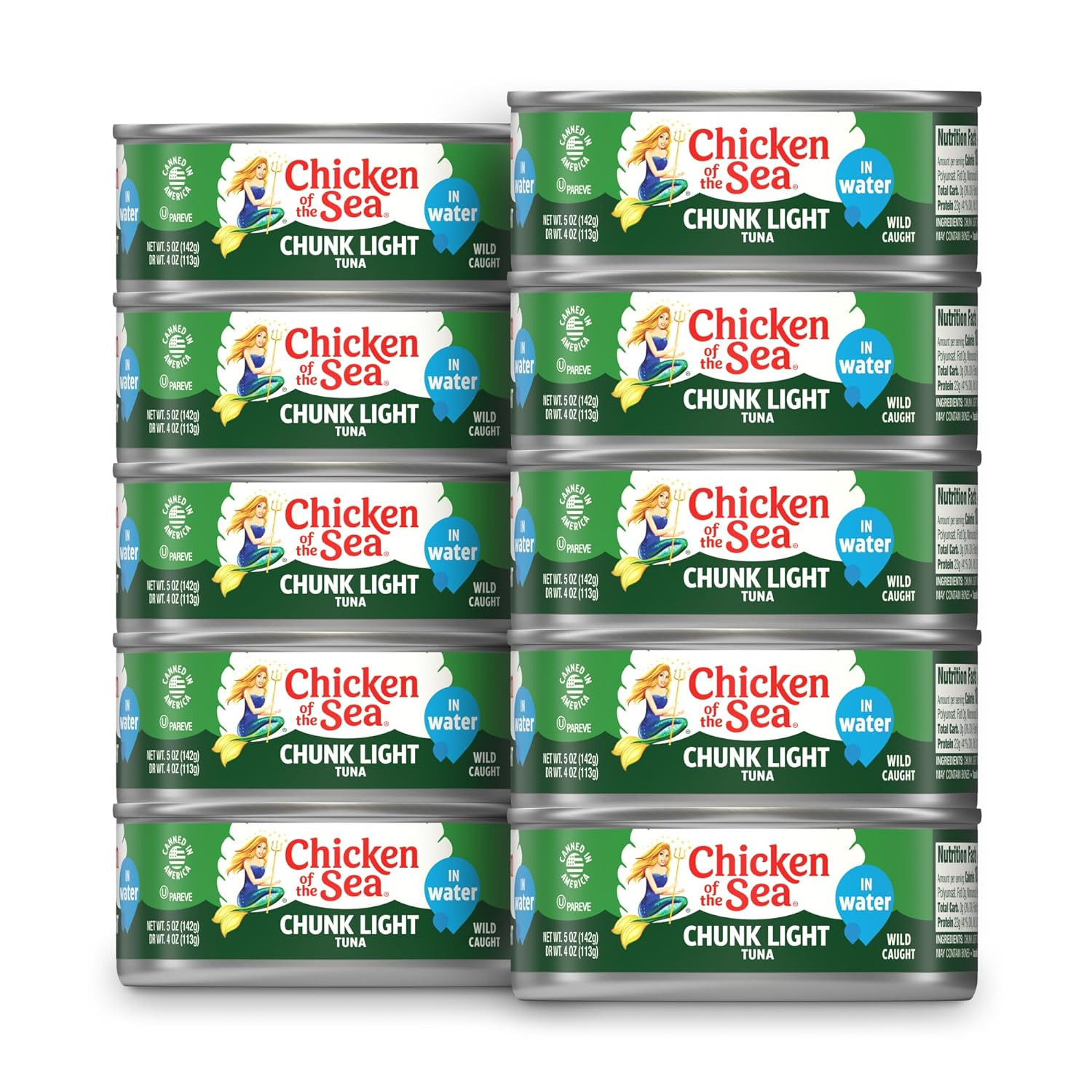 Chicken of the Sea Chunk Light Tuna in Water, 5 Ounce Cans (Pack of 10), Wild Ca