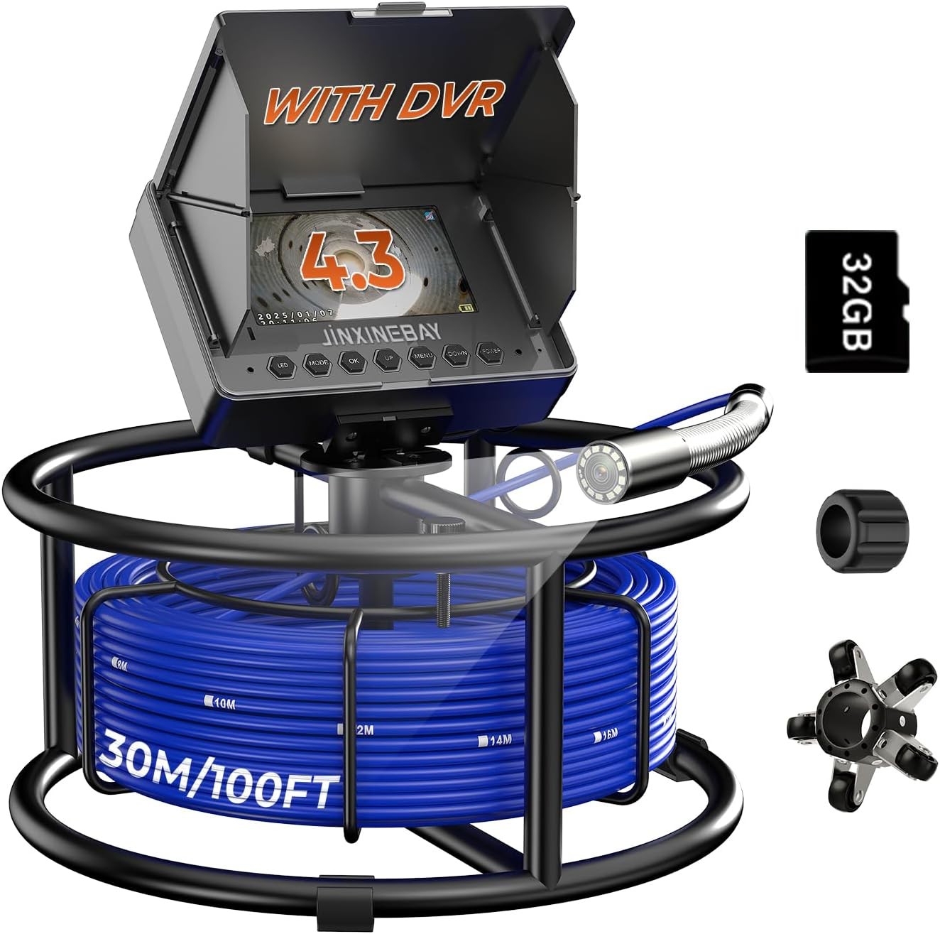 100FT Sewer Pipe Inspection Camera, 4.3'' Monitor, 1080P, IP68, 8500mAh