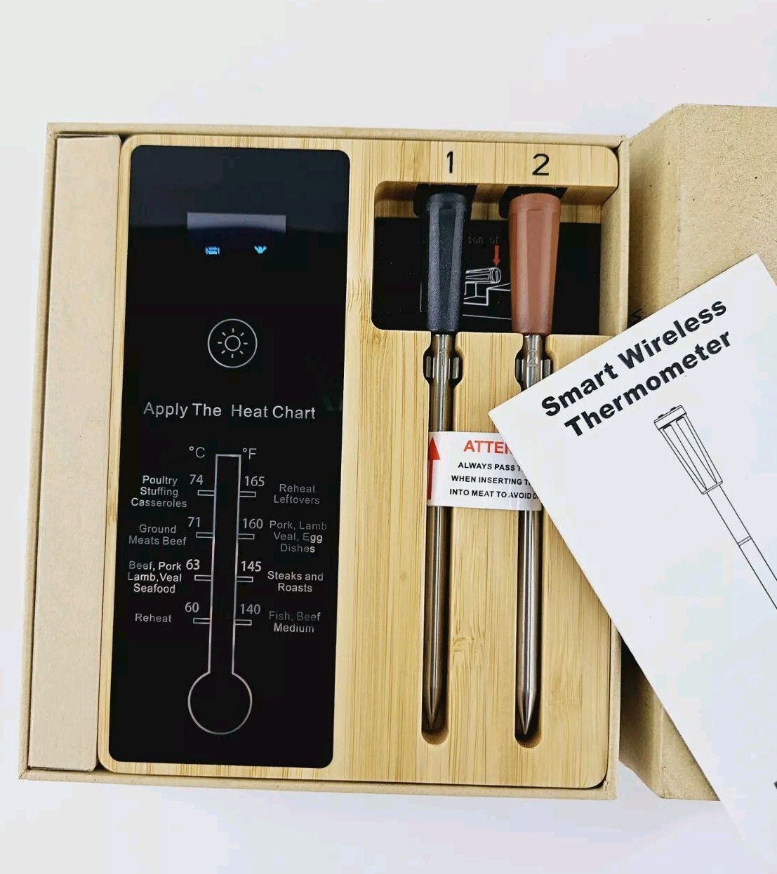 Wireless Meat Thermometer 2 Probes, 500FT Long Range with LCD for BBQ Oven
