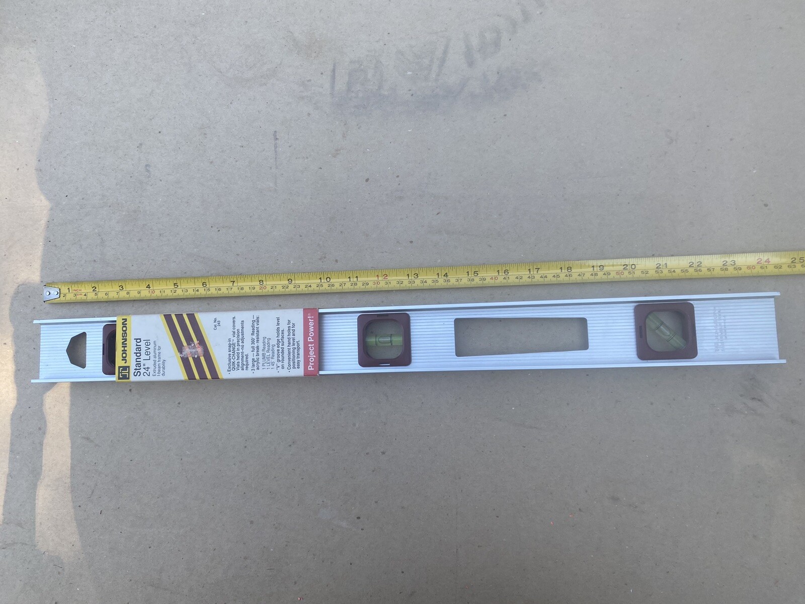 Johnson Level 24" Extruded Aluminum I-Beam Level Made in USA Nos