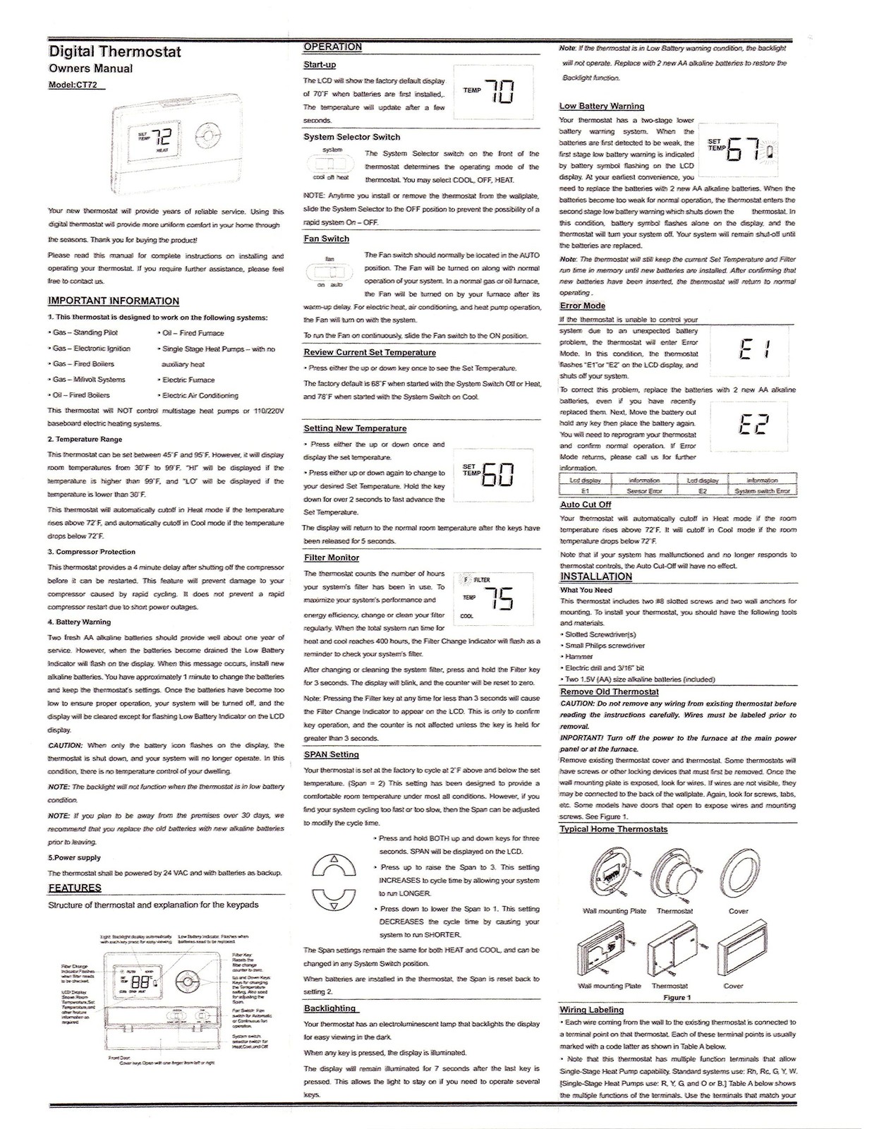 CT72 Basic Tamper Proof Thermostat
