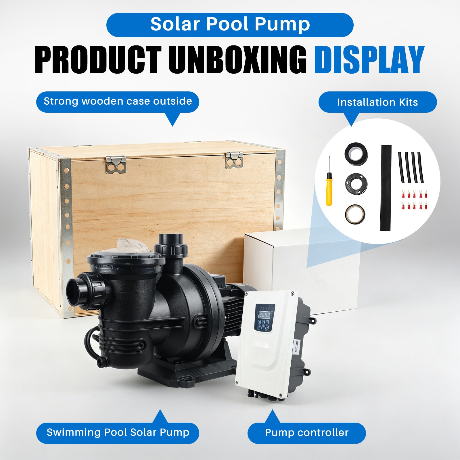 900W Solar Hybrid Swimming Pool Pump Kits with AC/DC Auto-switching Controller