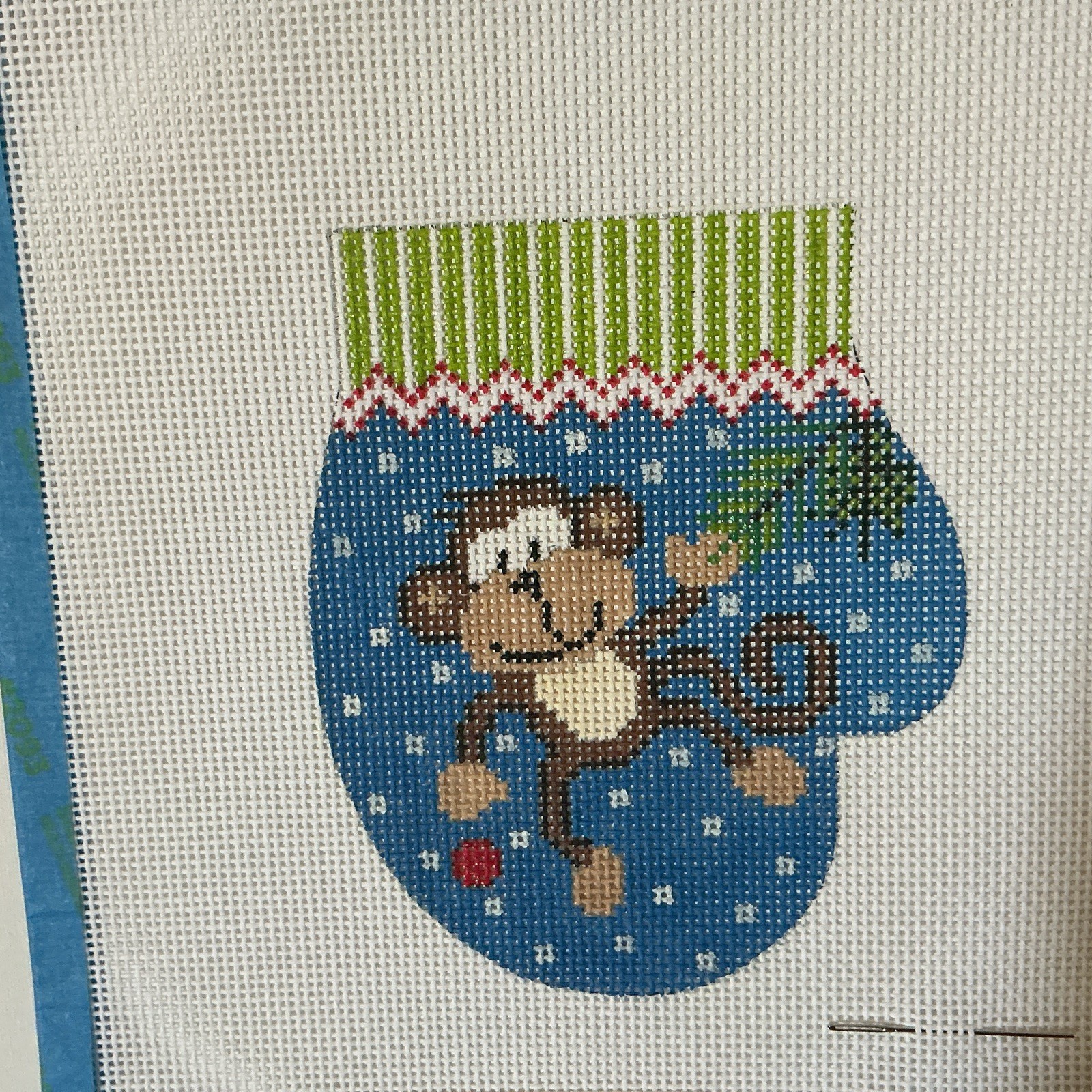 Handpainted Needlepoint canvas Meredith collection Monkey Mitten