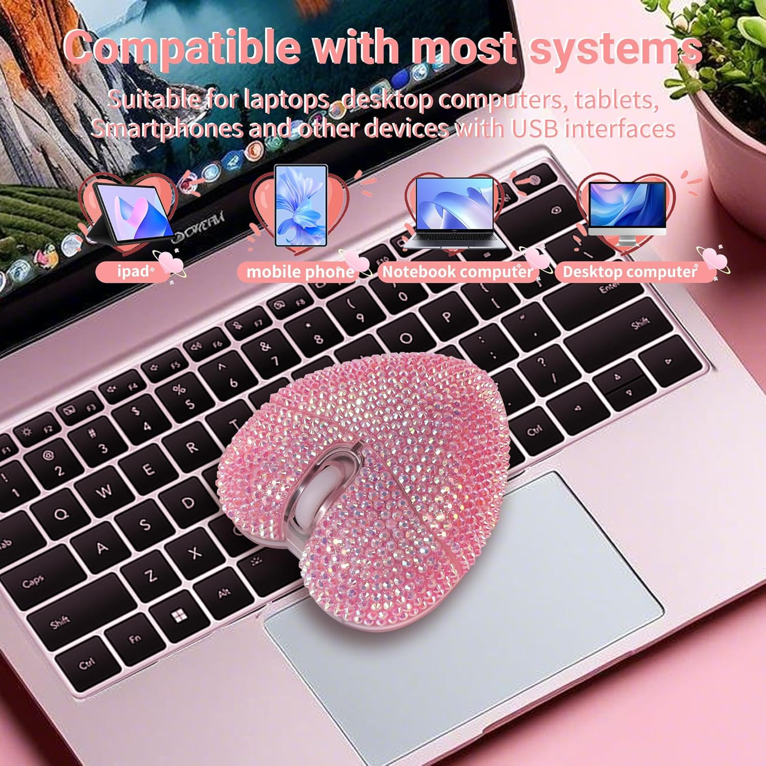 Wireless Bluetooth Mouse, Rechargeable Silent and Stylish Heart-Shaped Mouse ...