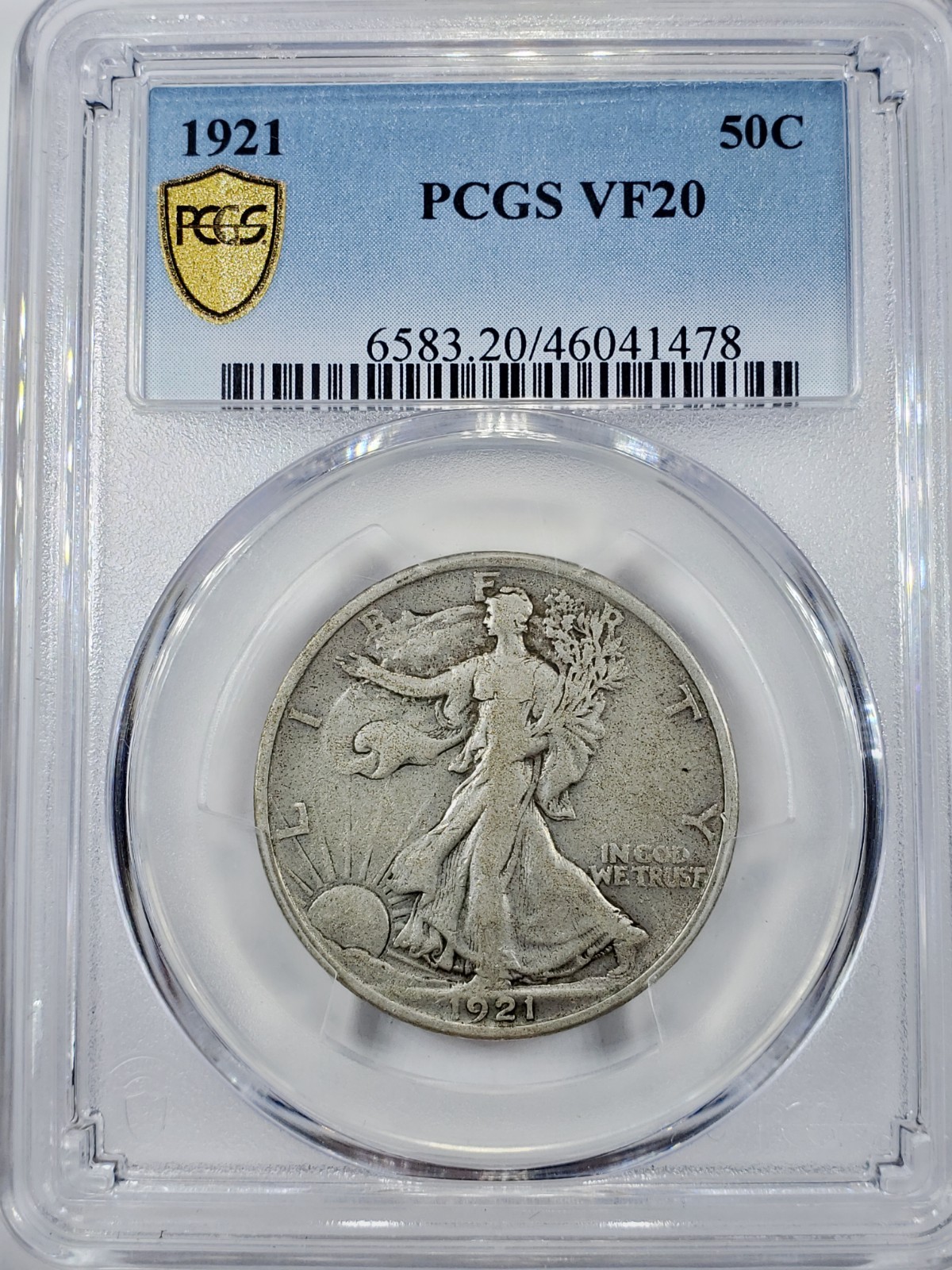 1921 50C Walking Liberty Silver Half Dollar PCGS VF20 Key Date Coin Gold Shield