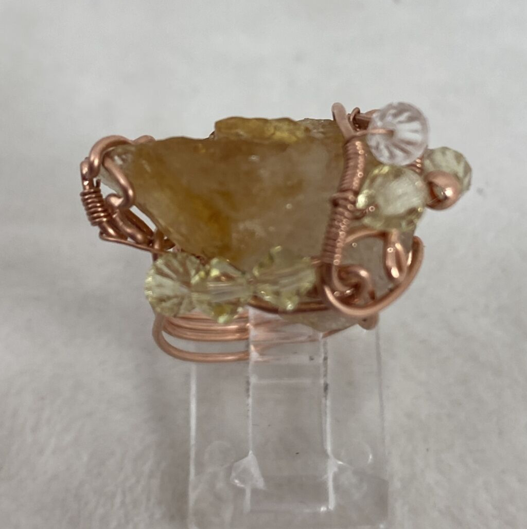 Handmade ~ Copper Wire Wrap Natural Citrine Crystal Ring Size 8