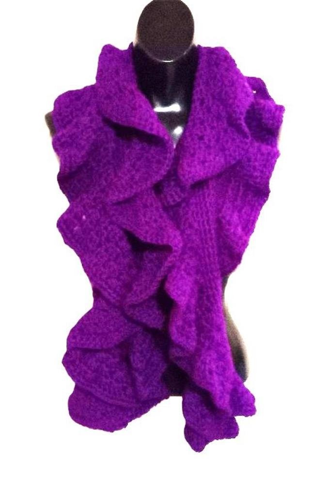 Hand Crochet Purple Ruffled Scarf/Neck Warmer #506G...NEW