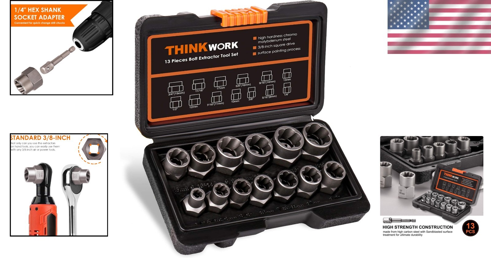 High-Quality Bolt Extractor Set with Blow-Molded Case - 3/8" Drive Compatibility