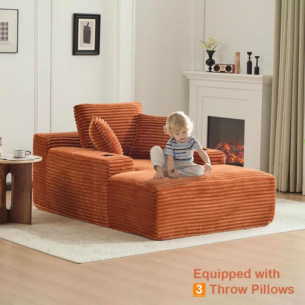 66" Oversized Chaise Lounge Sofa Chair Indoor, Modern Corduroy Single Sleeper Co