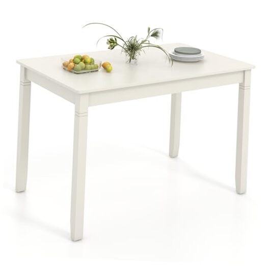 Dining Table for 4 People, 48” x 29” Kitchen Table with Wood Legs, White