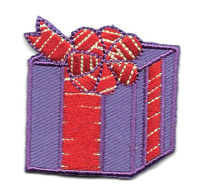 Red Hat Fashion Crafts - Christmas Present - Iron On Applique Patch  - 1 5/8"H