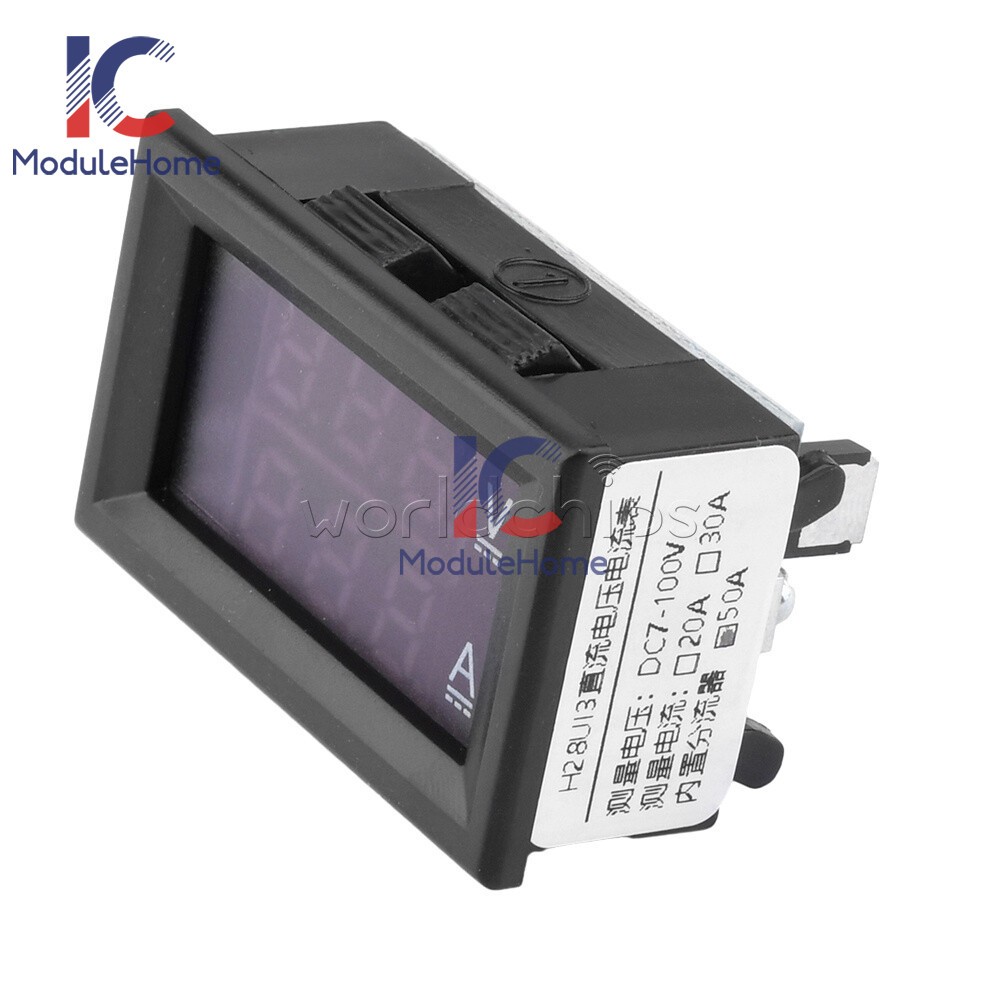 DC 7-100V 20A 50A Digital Voltager Ammeter Tester 0.28" 3-Digit Dual LED Display