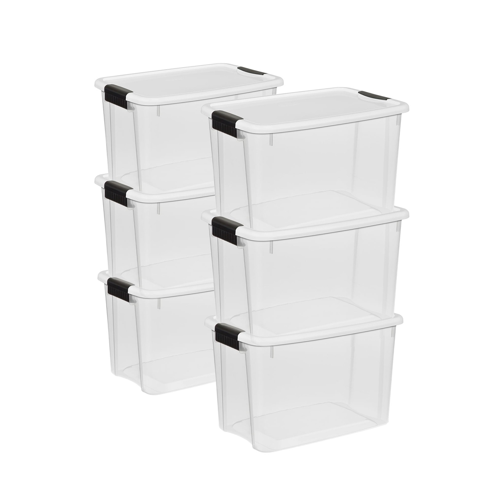 30 Qt Clear Plastic Stackable Storage Bin w/ Latch Lid, White (6 Pack)