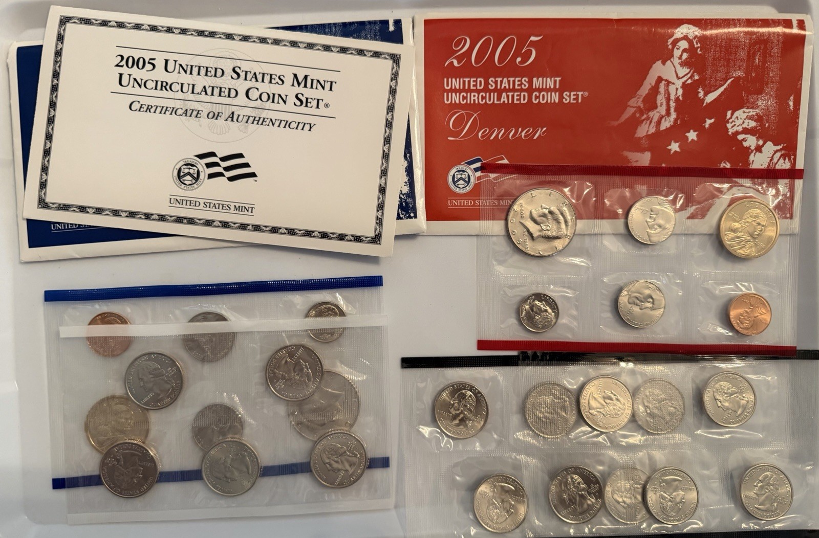 Proof Set Lot. 2005 P & D U.S. Mint, 2005 S Mint Box Set. Uncirculated.