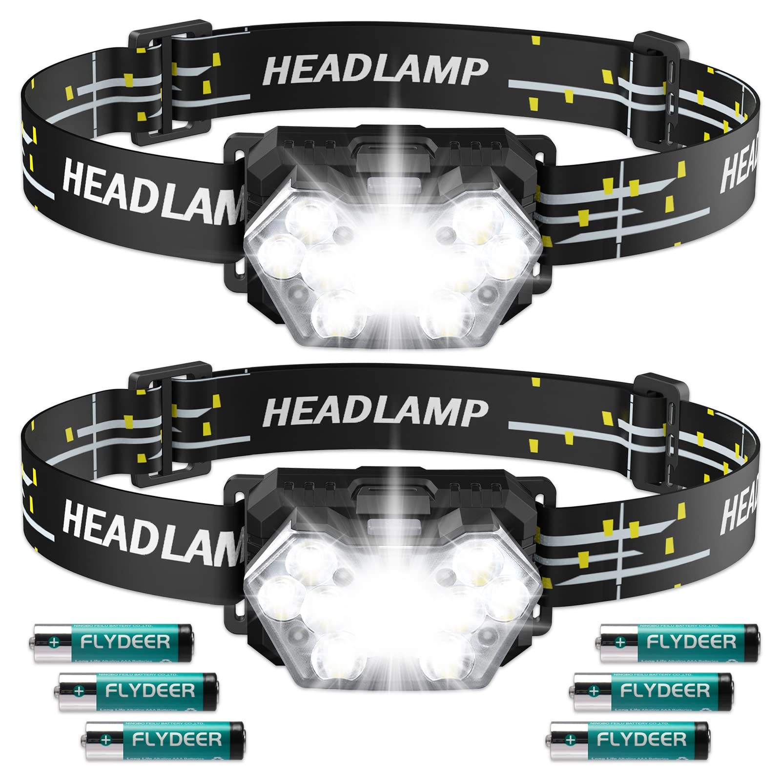9 LED Headlamp 2 Pack, 2000 Lumen Super Bright Head Lamp with 6 Modes, IPX5 W...