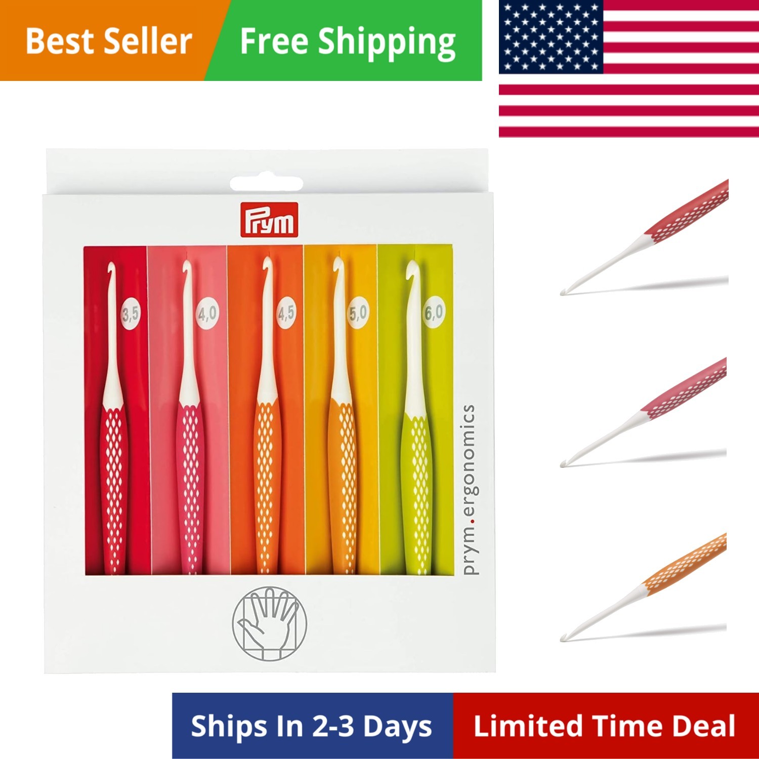 Crochet Hook for Wool Ergonomics 3.50-6.00 mm x 1 Set, Multi, One Size