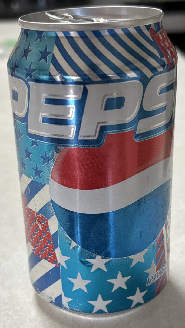 Vintage 2003 PEPSI Stars & Flags Design 12oz. Empty Pull Tab Aluminum Soda Can