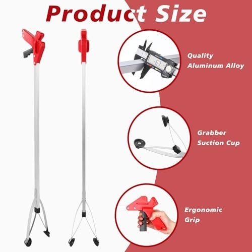 10 Pack Suction Cup Grabber Tool, 43 in Long Litter Picker, Red