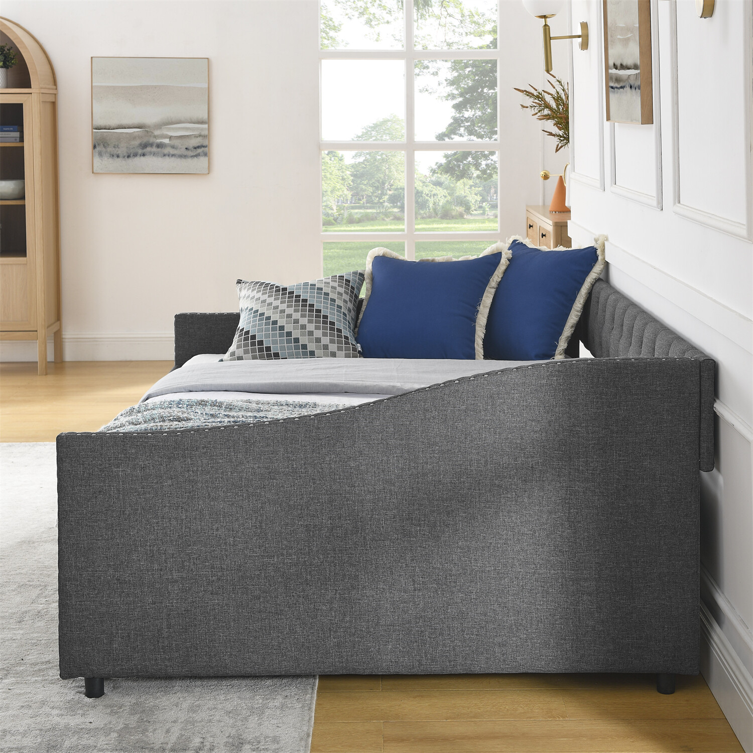 Full Size Daybed Upholstered Bed Frame Sofa Bed with 2 Storage Drawer US