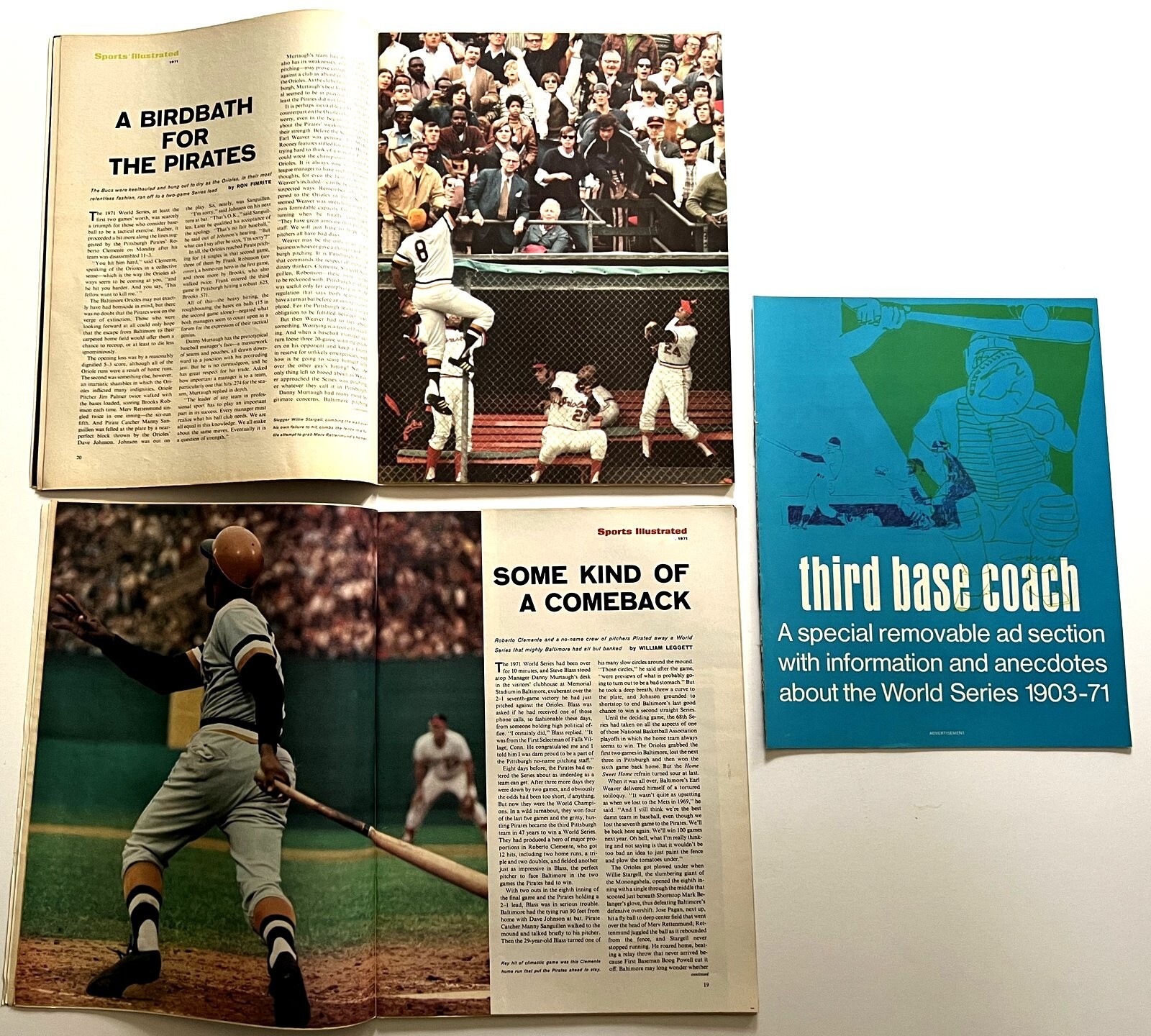 PITTSBURGH  PIRATES 1971 WORLD SERIES (3) PHOTO REVIEWS ORIOLES ROBERTO CLEMENTE