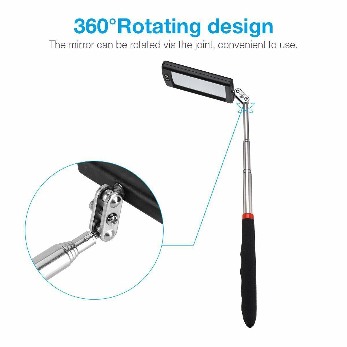 LED Lighted Mechanic Inspection Mirror Telescoping illuminate Swivel Extendable