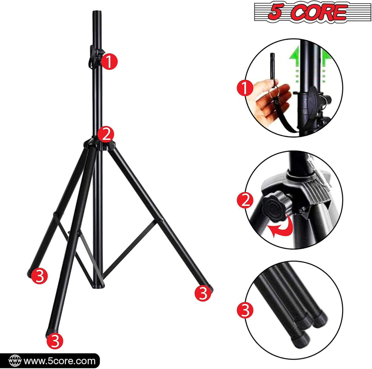 5Core Speaker Stand Tripod Floor Short Adjustable DJ Studio Monitor Stands