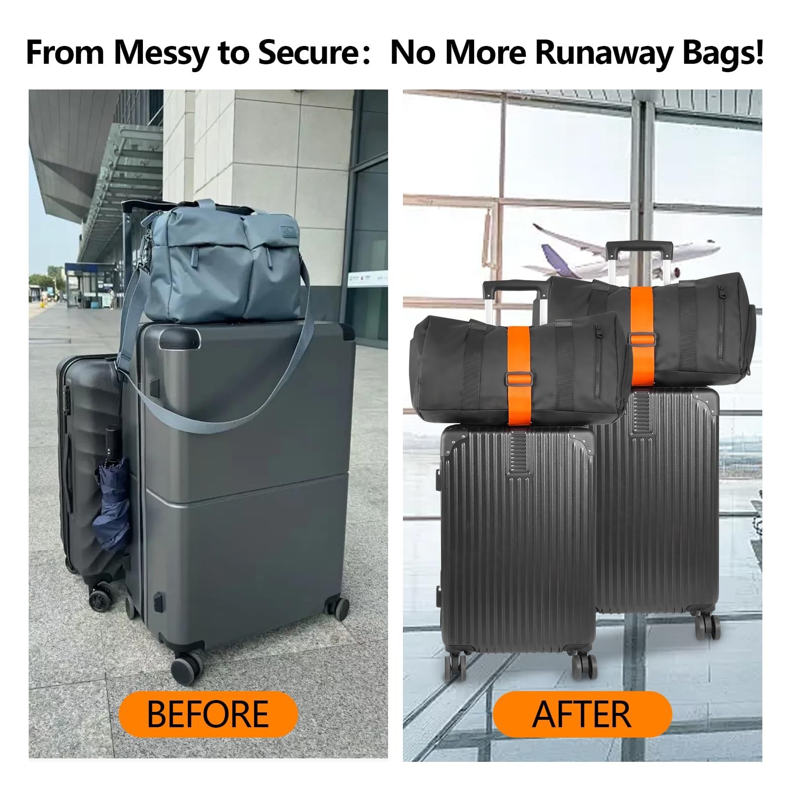 Adjustable Luggage Connector Straps 4-Pack - Securely Attach Bags & Coats, Light