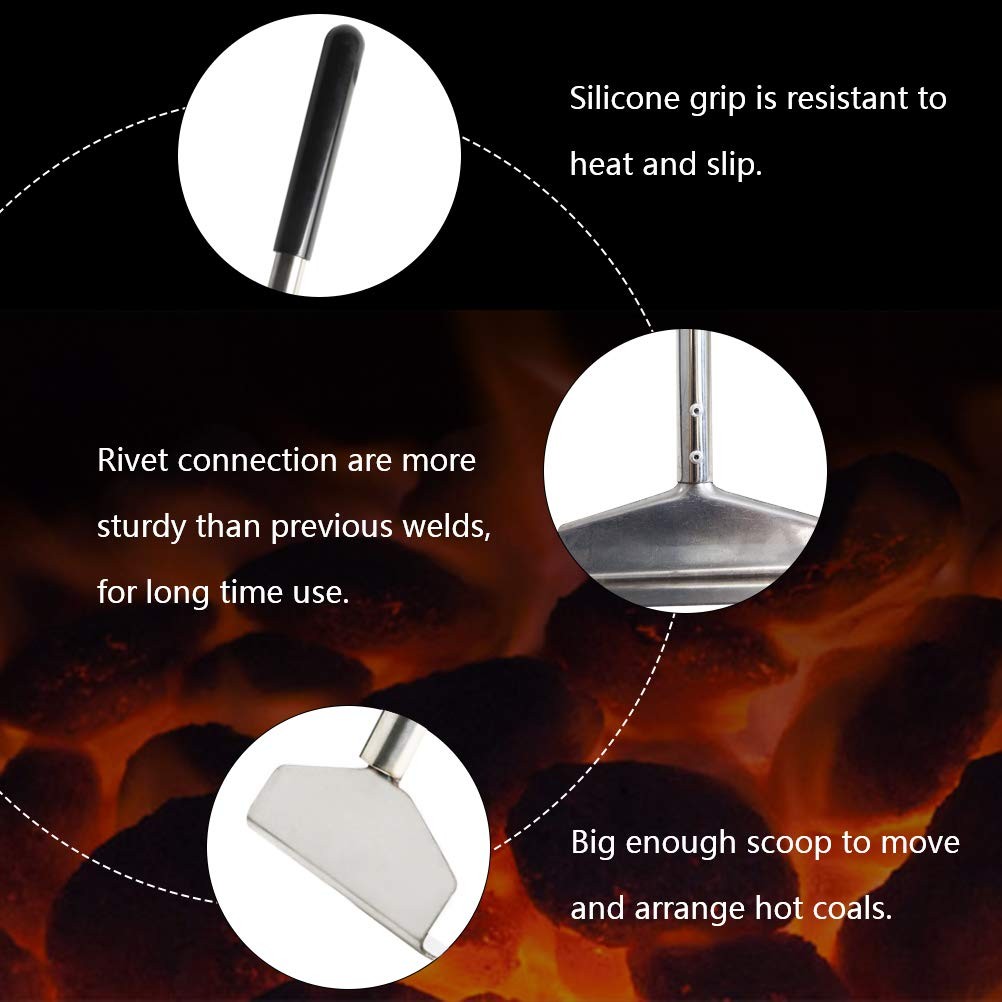 32" Charcoal Grill Rake Stainless Steel Ash Tool for Kettle Grill Pizza Oven