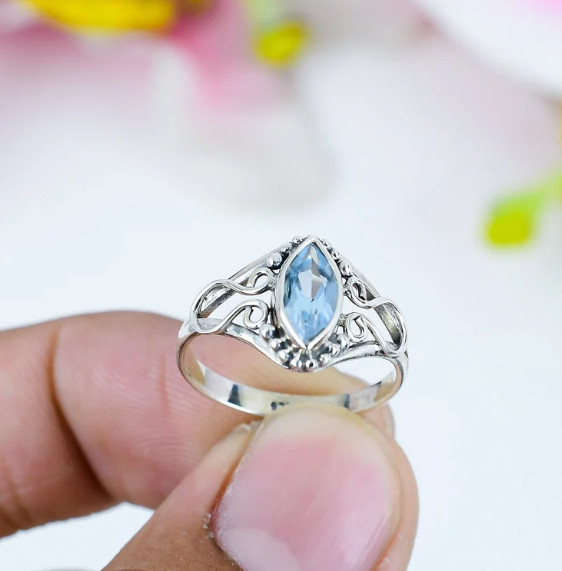 Blue Topaz Ring Solid 925 Silver Ring Handmade Statement Ring All Size SR128
